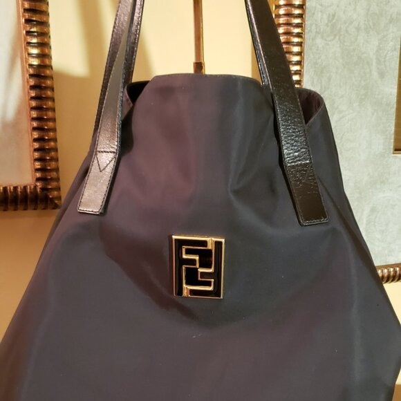 Fendi Leather trim/Handle Bag, Black Nylon Gold-Tone Hardware Tote Bag - Picture 13 of 13